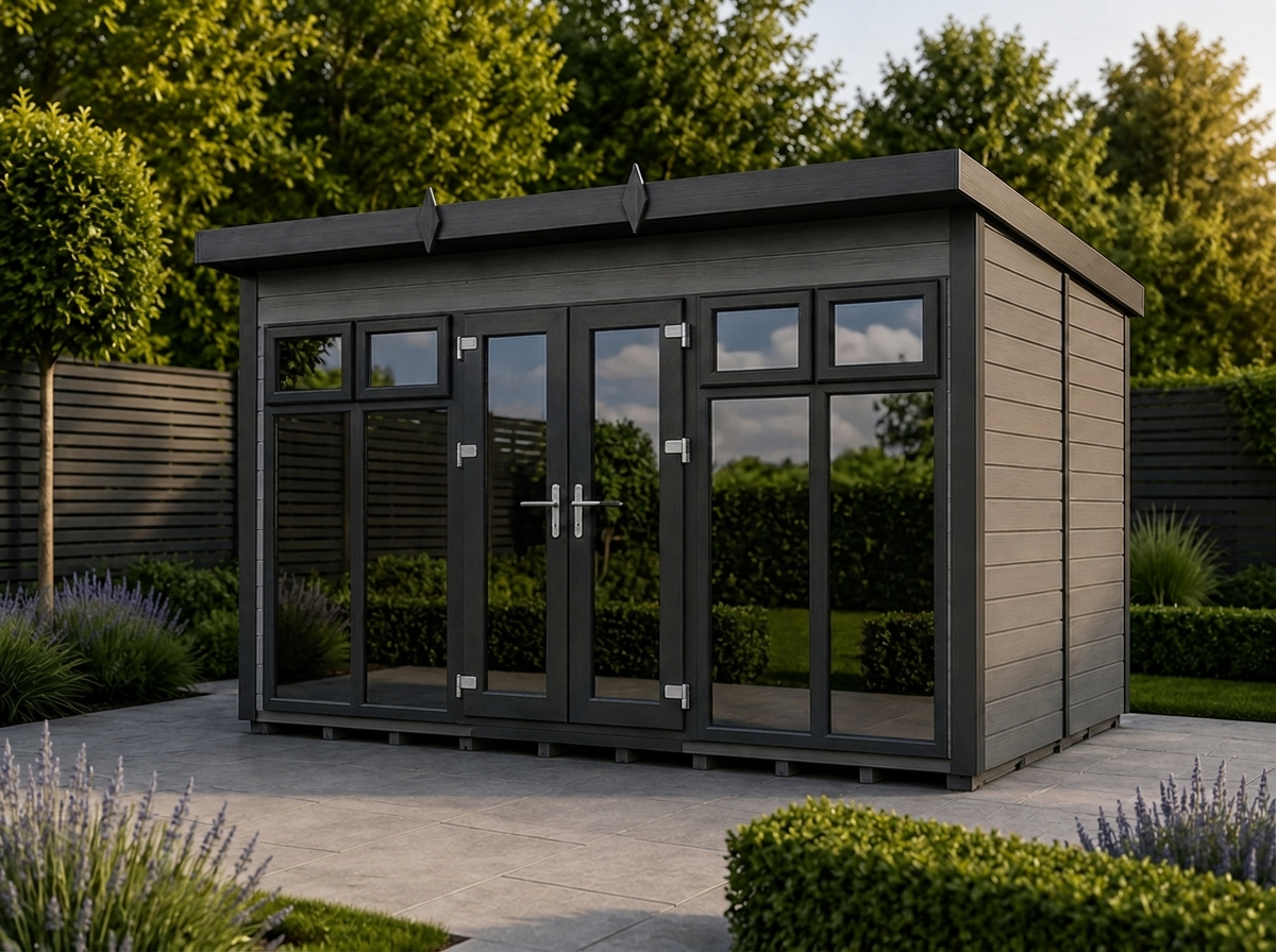 Black-framed composite uPVC summerhouse