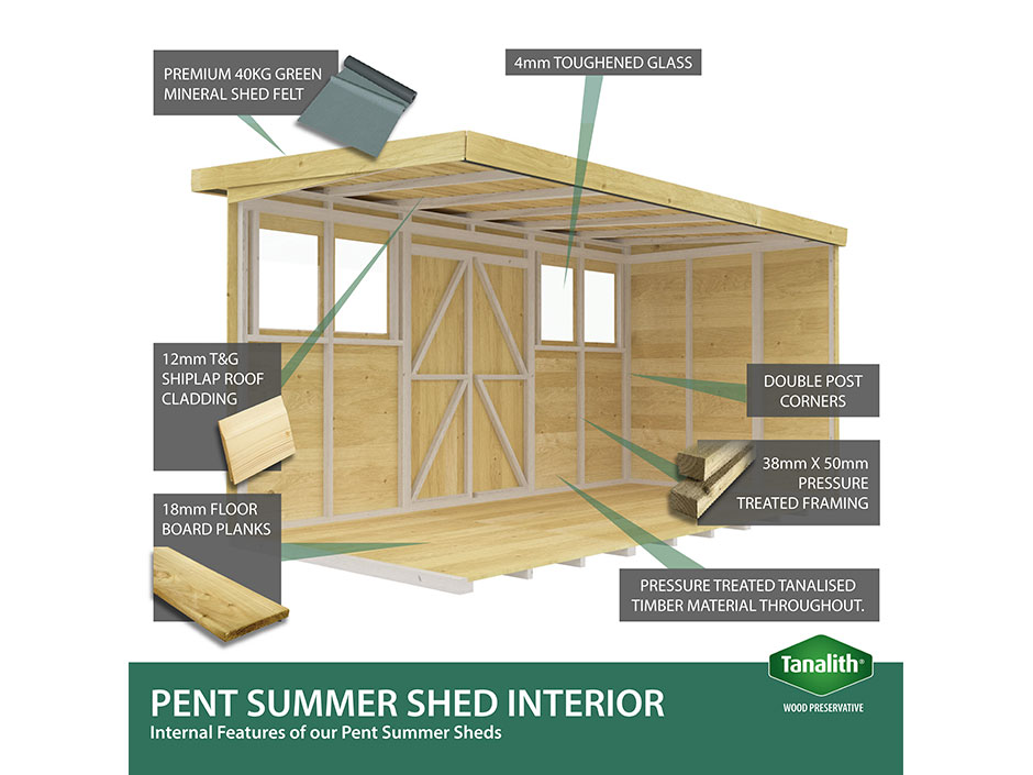 8ft x 5ft Pent Summer Shed Loglap