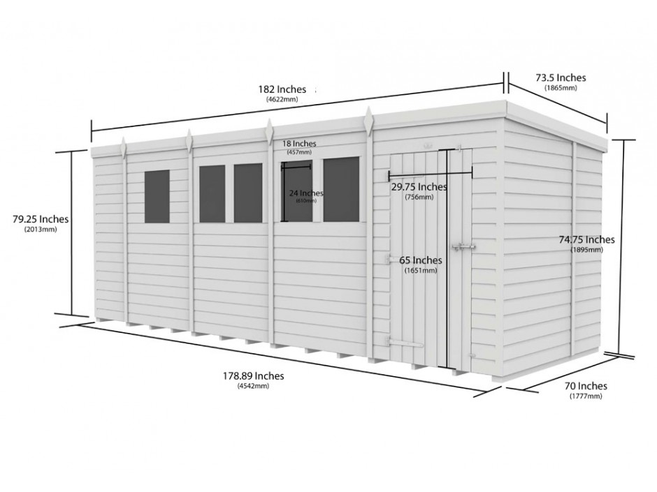17ft x 6ft Pent Shed
