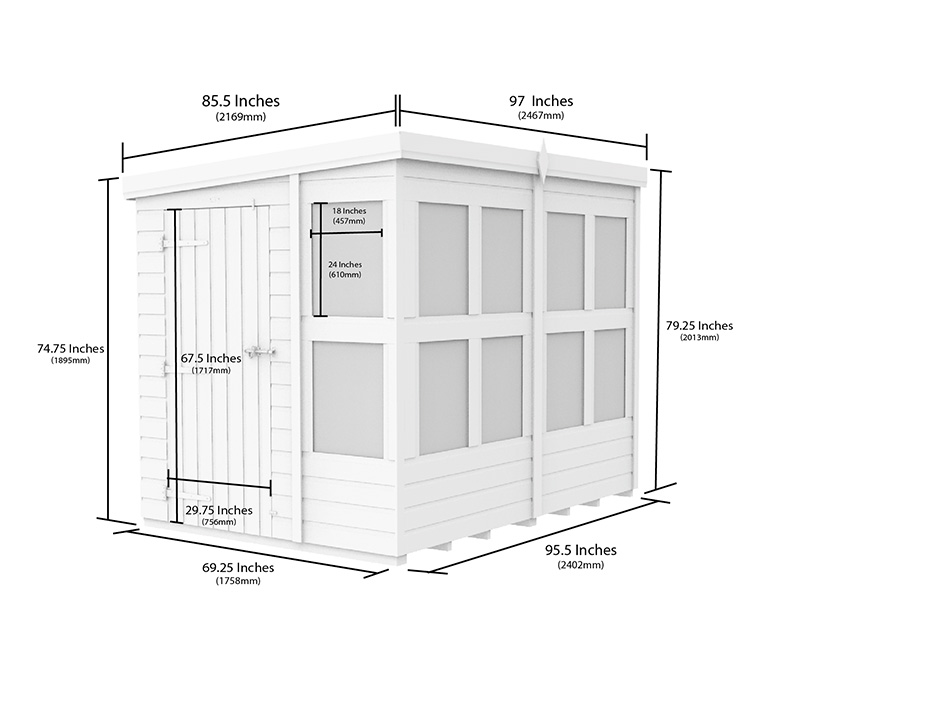 8ft x 6ft Pent Potting Shed