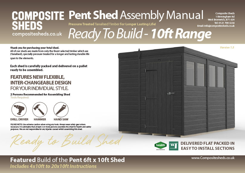 Composite 10ft deep pent shed assembly guide