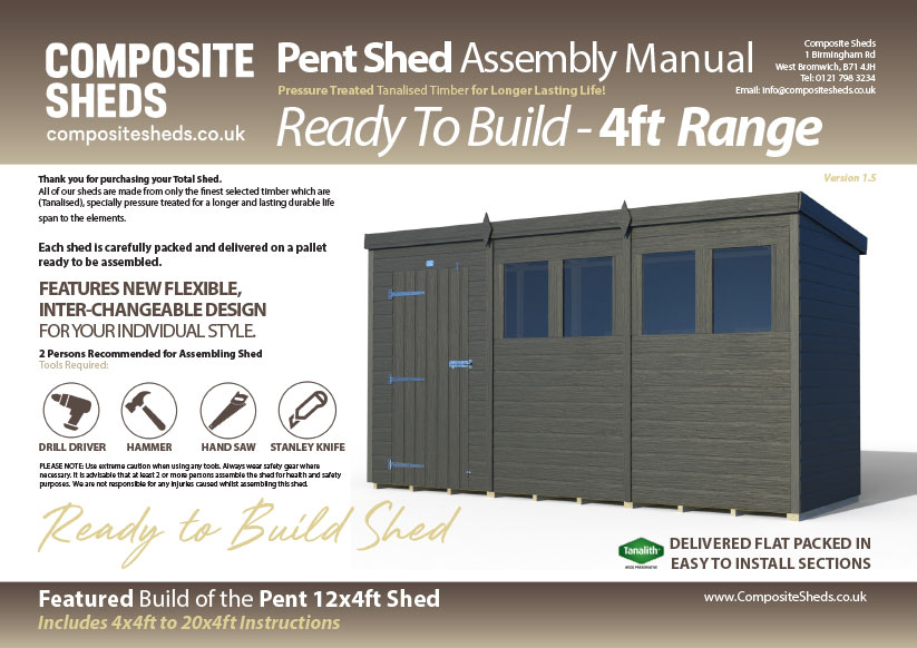 Composite 4ft deep pent shed assembly guide