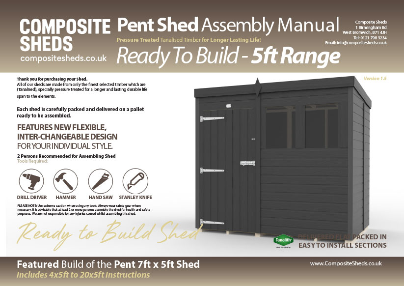 Composite 5ft deep pent shed assembly guide