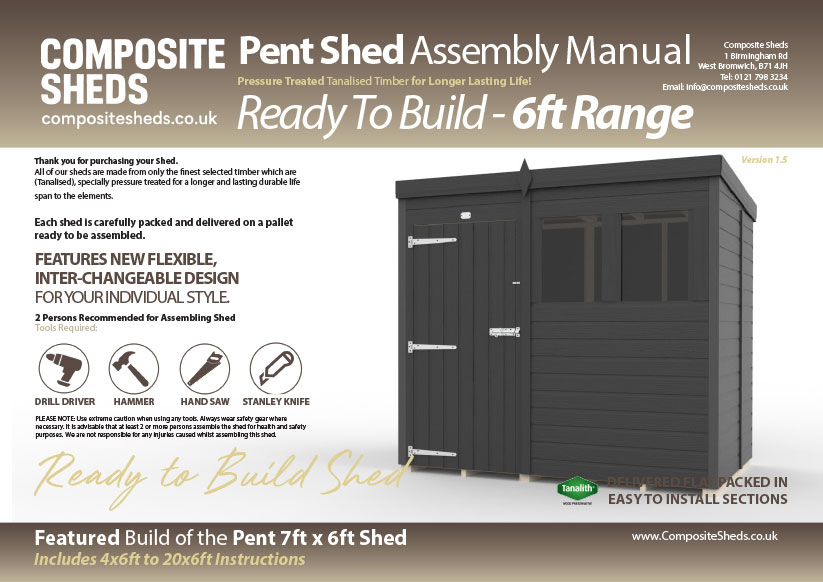 Composite 6ft deep pent shed assembly guide