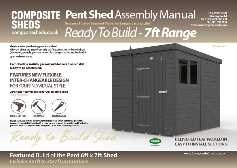 Composite 7ft deep pent shed assembly guide
