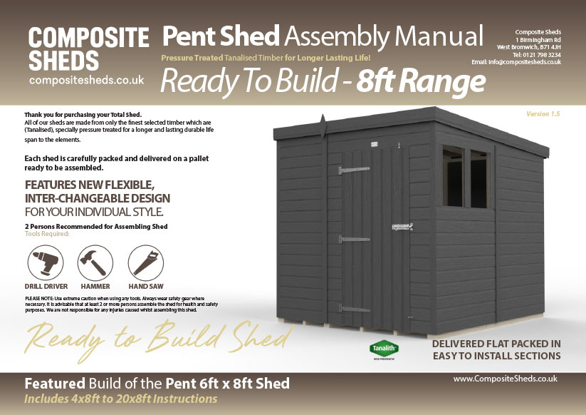 Composite 8ft deep pent shed assembly guide