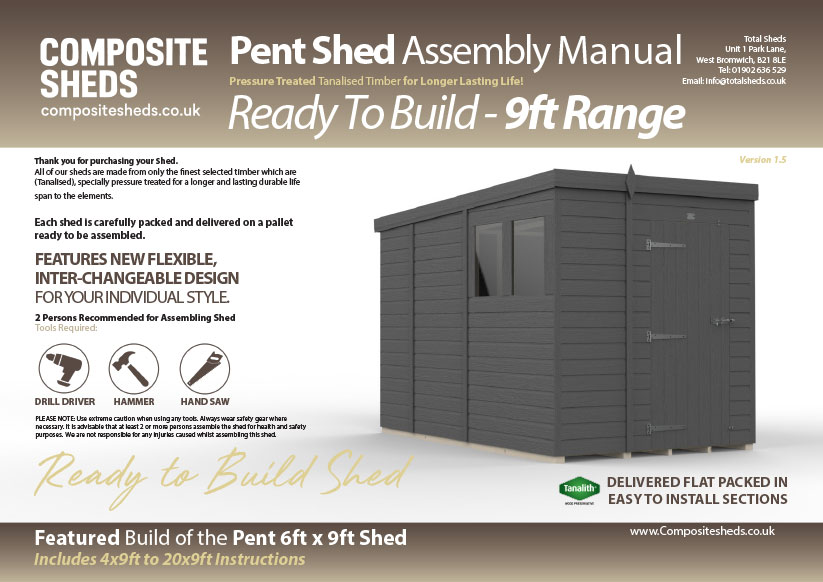 Composite 9ft deep pent shed assembly guide